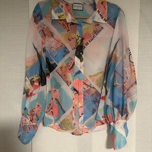 Runaway Multicolor Sheer Button Down Shirt